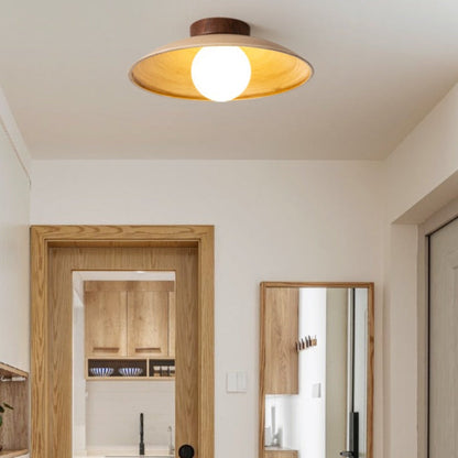 Ceiling Lamp Scandinavian with Wide Dome Shade and Wood Detail