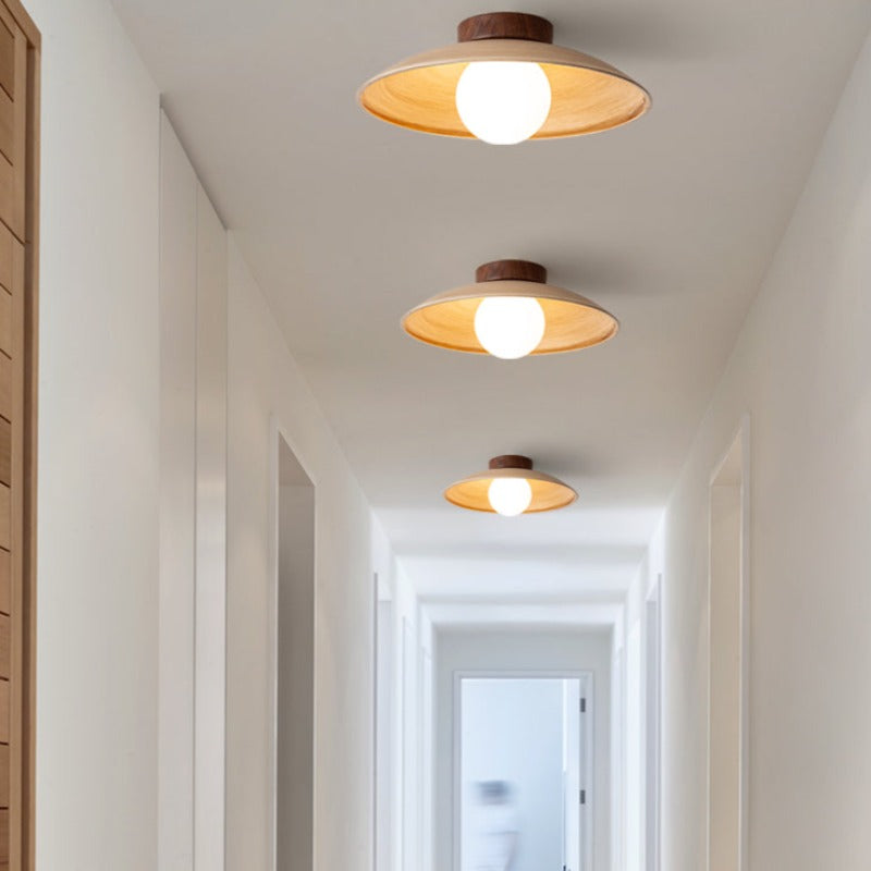 Ceiling Lamp Scandinavian with Wide Dome Shade and Wood Detail