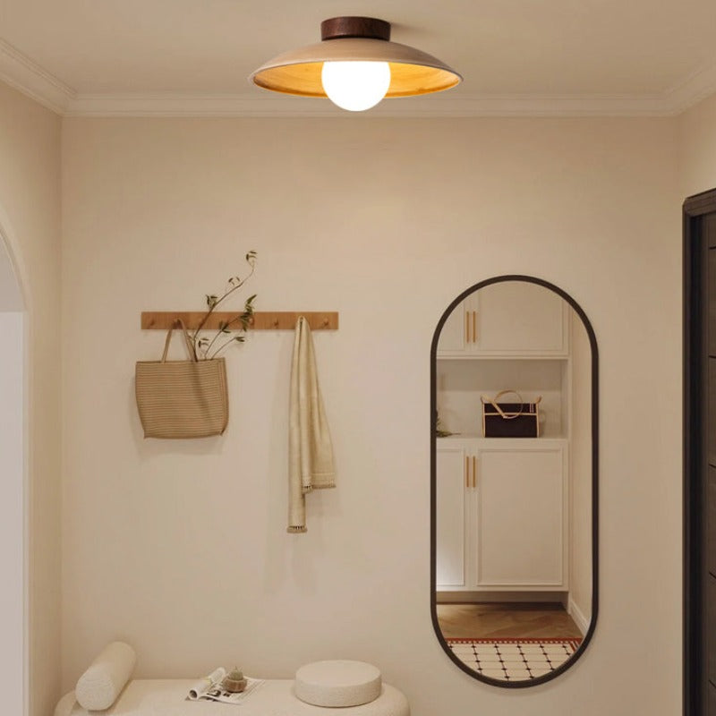 Ceiling Lamp Scandinavian with Wide Dome Shade and Wood Detail