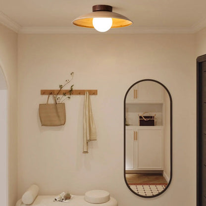 Ceiling Lamp Scandinavian with Wide Dome Shade and Wood Detail