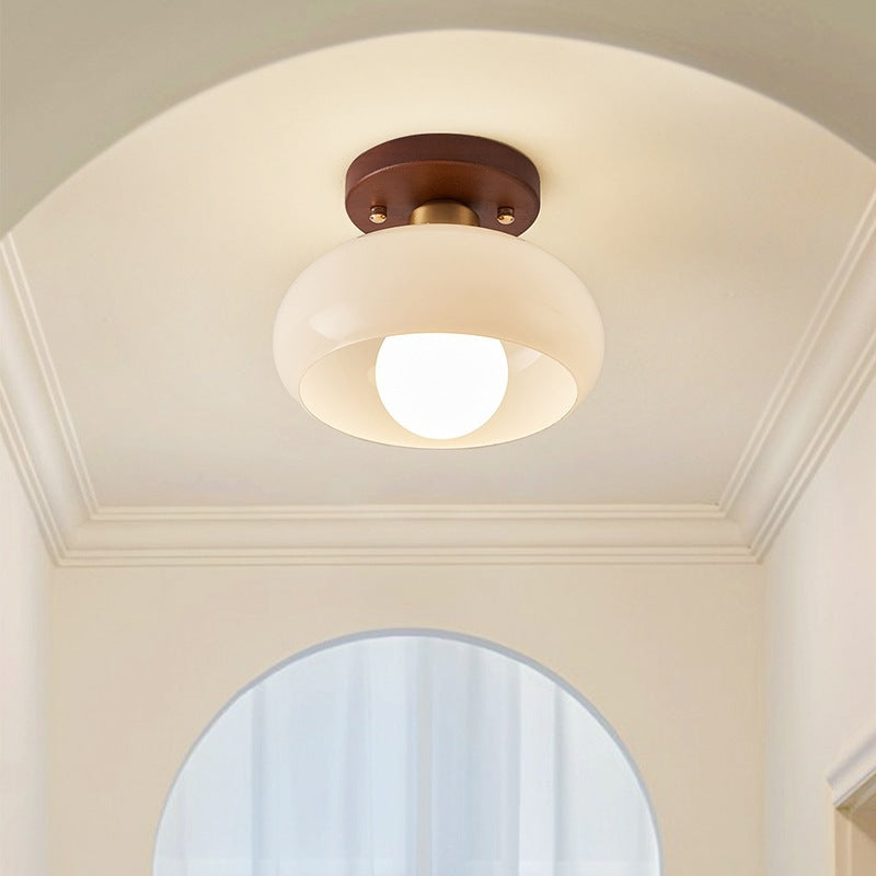 Ceiling Light Bauhaus Style with Round Glass Shade and Flush Mount