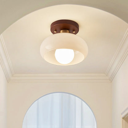 Ceiling Light Bauhaus Style with Round Glass Shade and Flush Mount