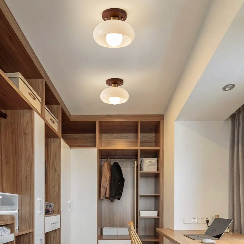 Ceiling Light Bauhaus Style with Round Glass Shade and Flush Mount