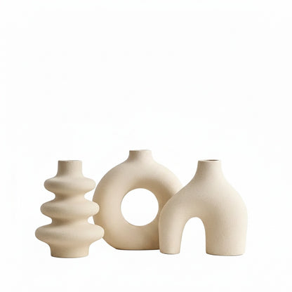 Ceramic Boho Vase Set of 3 with Sculptural Abstract Shapes
