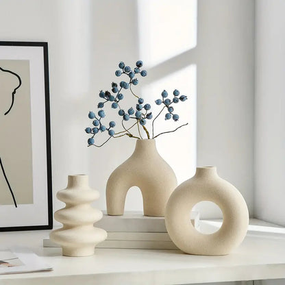 Ceramic Boho Vase Set of 3 with Sculptural Abstract Shapes