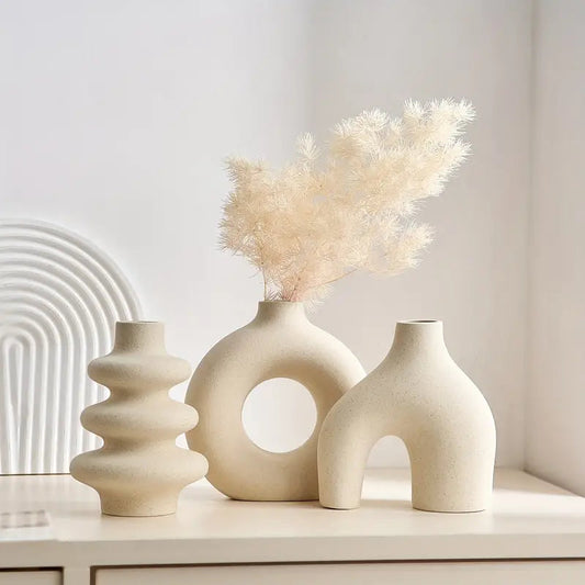 Ceramic Boho Vase Set of 3 with Sculptural Abstract Shapes