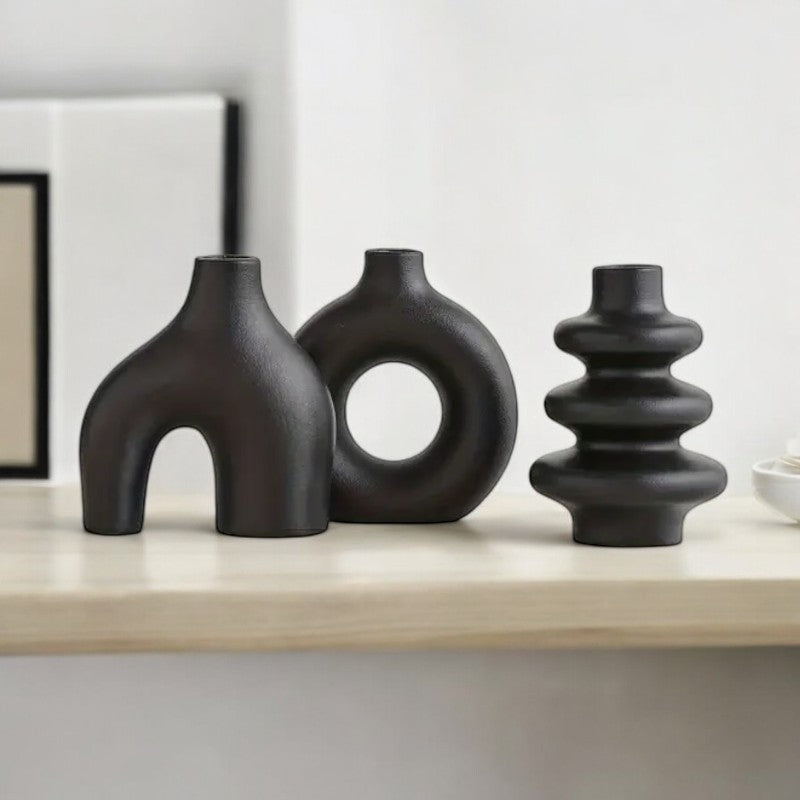 Ceramic Boho Vase Set of 3 with Sculptural Abstract Shapes