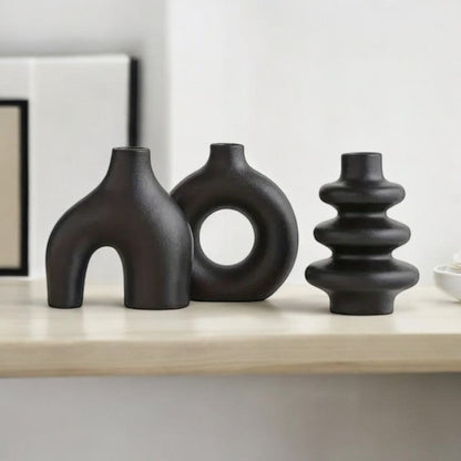 Ceramic Boho Vase Set of 3 with Sculptural Abstract Shapes