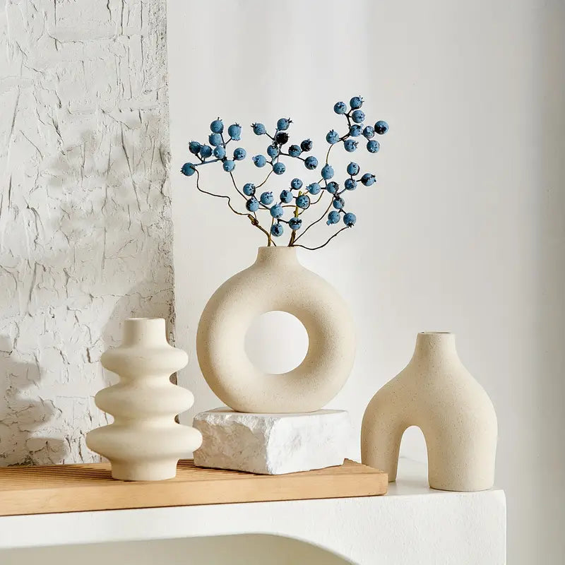 Ceramic Boho Vase Set of 3 with Sculptural Abstract Shapes