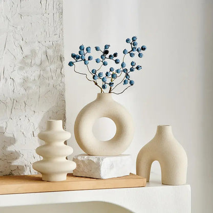Ceramic Boho Vase Set of 3 with Sculptural Abstract Shapes