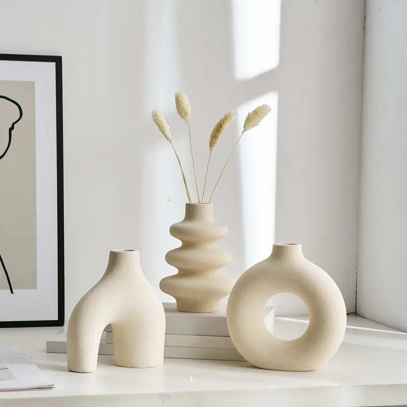 Ceramic Boho Vase Set of 3 with Sculptural Abstract Shapes