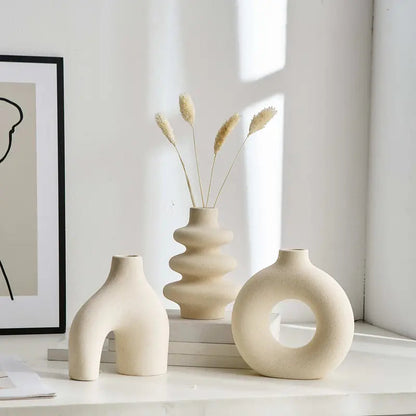 Ceramic Boho Vase Set of 3 with Sculptural Abstract Shapes