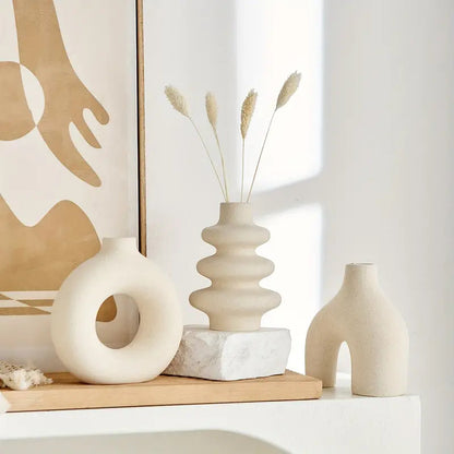 Ceramic Boho Vase Set of 3 with Sculptural Abstract Shapes