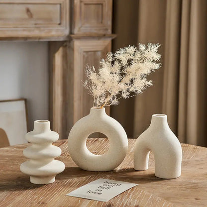 Ceramic Boho Vase Set of 3 with Sculptural Abstract Shapes