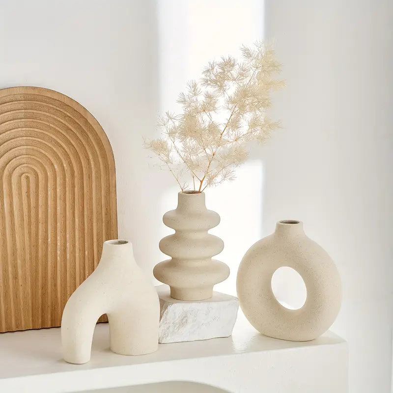 Ceramic Boho Vase Set of 3 with Sculptural Abstract Shapes