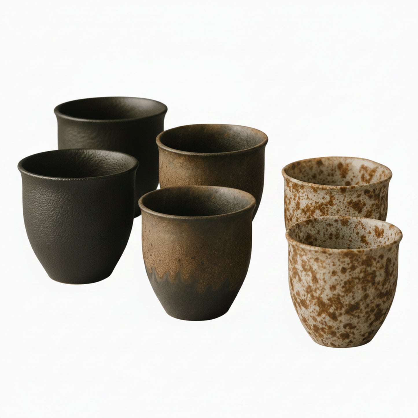 Ceramic Tea Cup Set of 6 with Rustic Stoneware Glaze Finish