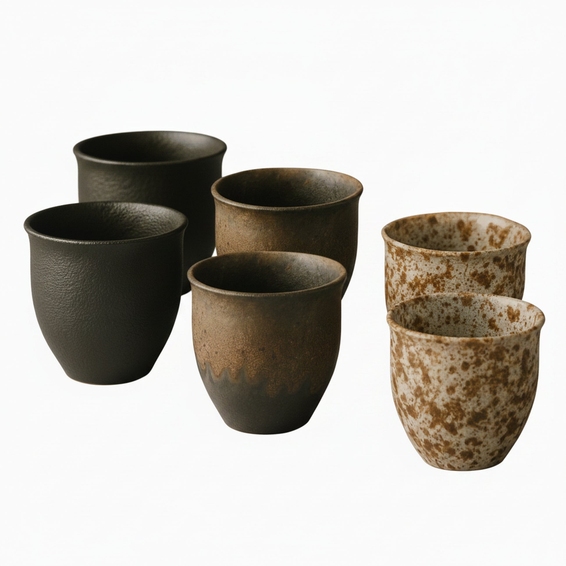 Ceramic Tea Cup Set of 6 with Rustic Stoneware Glaze Finish