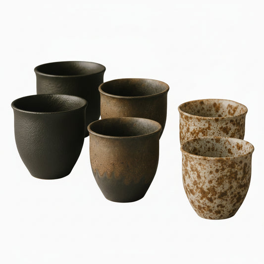 Ceramic Tea Cup Set of 6 with Rustic Stoneware Glaze Finish