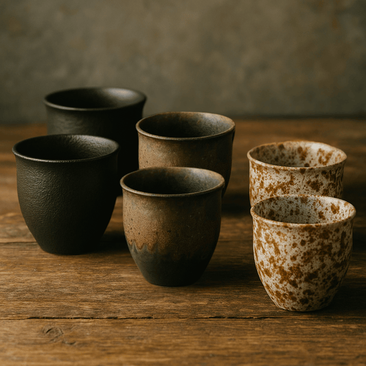 Ceramic Tea Cup Set of 6 with Rustic Stoneware Glaze Finish