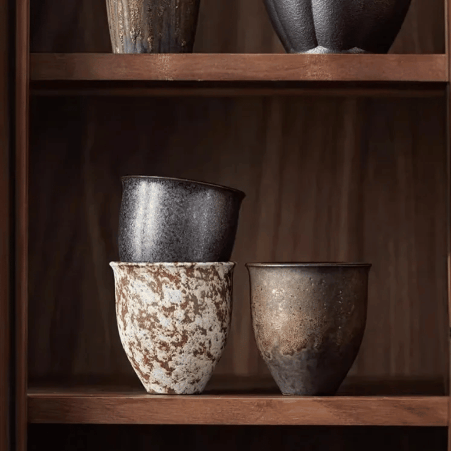 Ceramic Tea Cup Set of 6 with Rustic Stoneware Glaze Finish