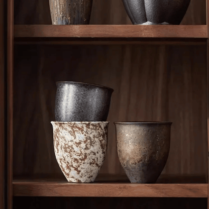 Ceramic Tea Cup Set of 6 with Rustic Stoneware Glaze Finish