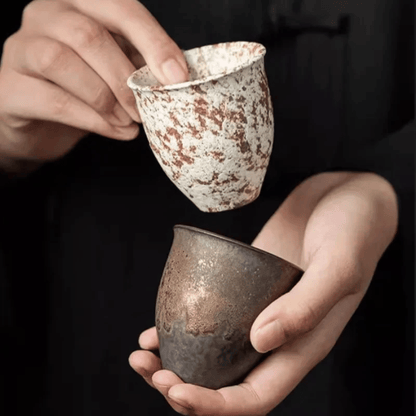 Ceramic Tea Cup Set of 6 with Rustic Stoneware Glaze Finish