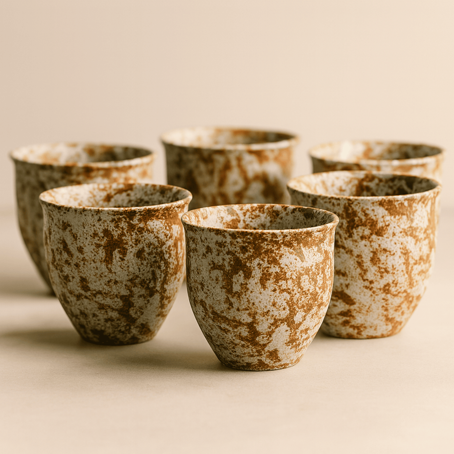 Ceramic Tea Cup Set of 6 with Rustic Stoneware Glaze Finish