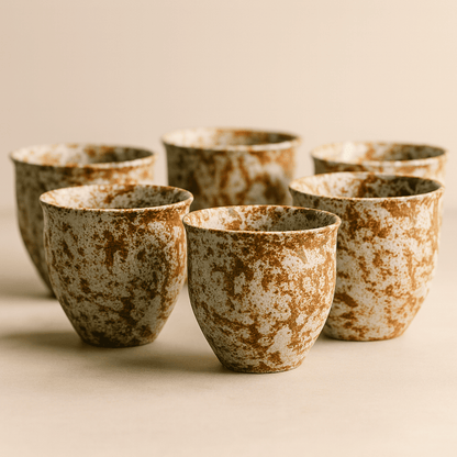 Ceramic Tea Cup Set of 6 with Rustic Stoneware Glaze Finish
