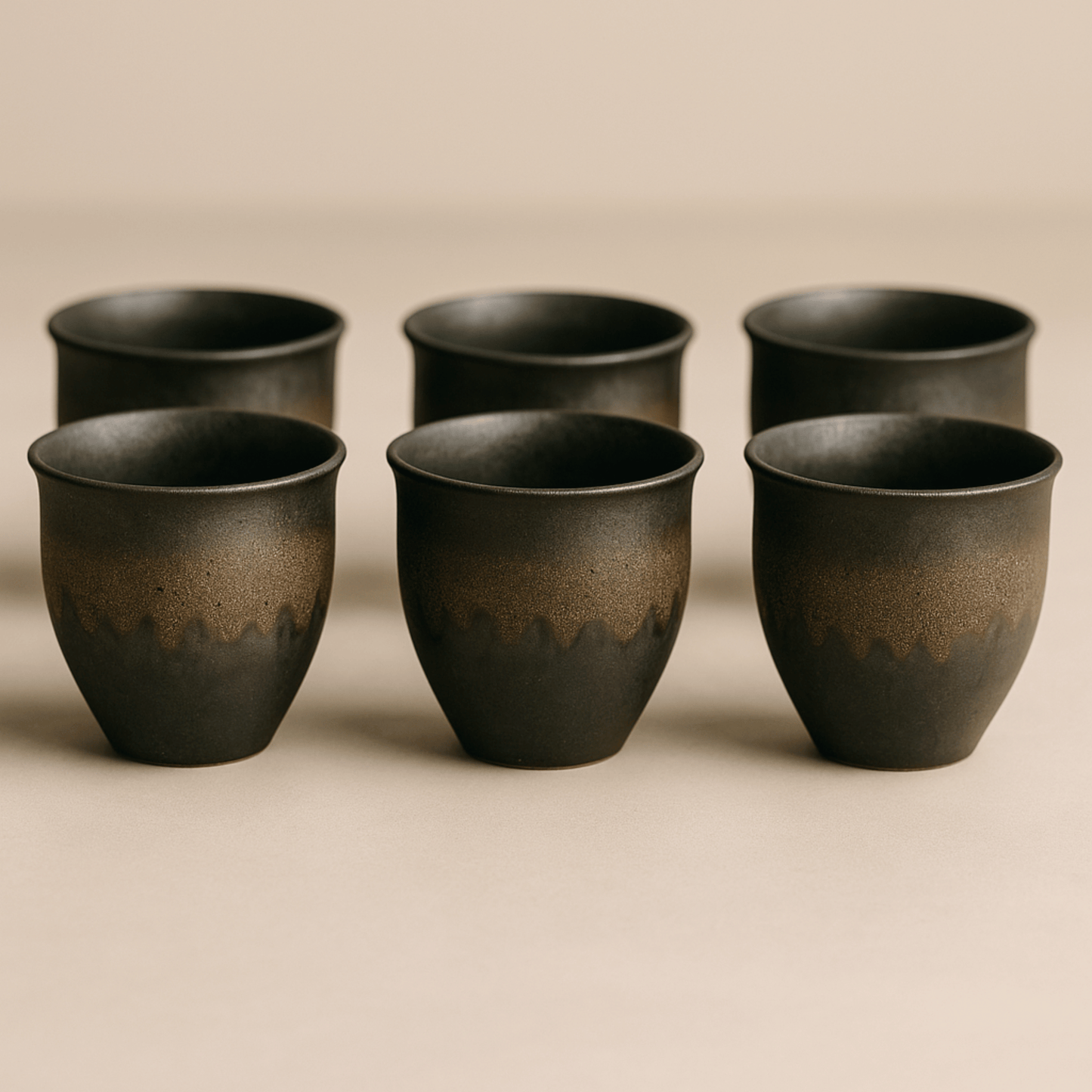 Ceramic Tea Cup Set of 6 with Rustic Stoneware Glaze Finish