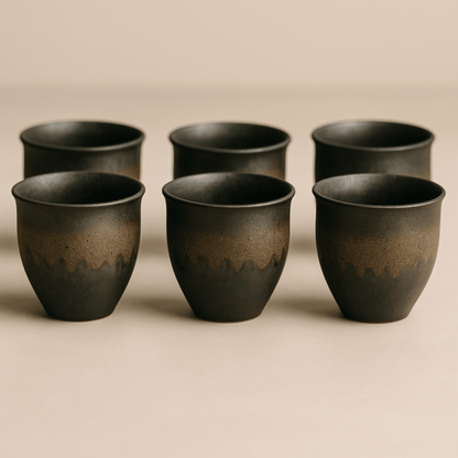 Ceramic Tea Cup Set of 6 with Rustic Stoneware Glaze Finish