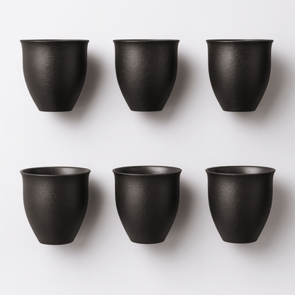 Ceramic Tea Cup Set of 6 with Rustic Stoneware Glaze Finish