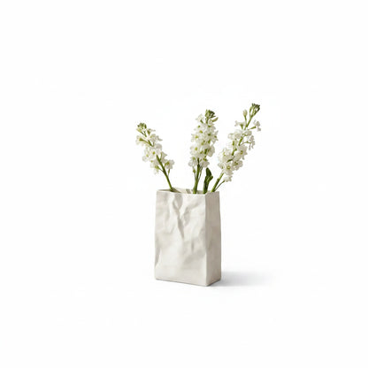 Ceramic Vase with Crumpled Paper Bag Shape for Fresh and Dried Flowers