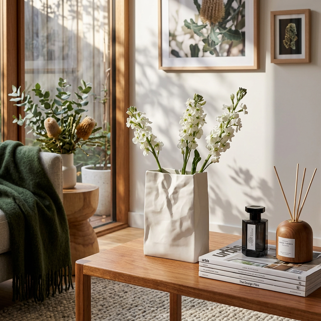 Ceramic Vase with Crumpled Paper Bag Shape for Fresh and Dried Flowers