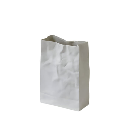 Ceramic Vase with Crumpled Paper Bag Shape for Fresh and Dried Flowers