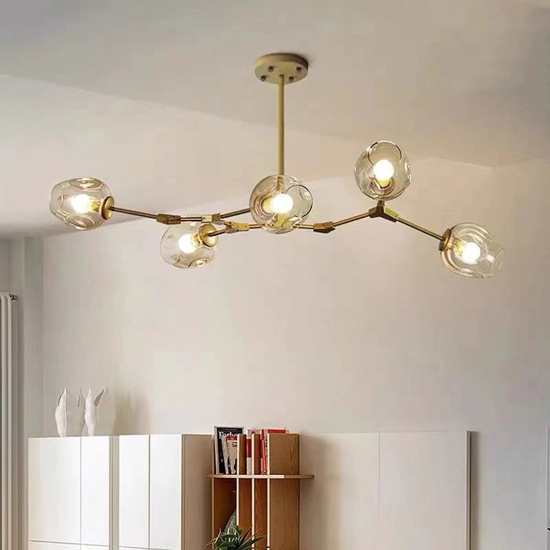 Chandelier Modern with Glass Globe Shades and Branching Arms