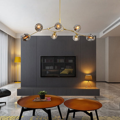 Chandelier Modern with Glass Globe Shades and Branching Arms