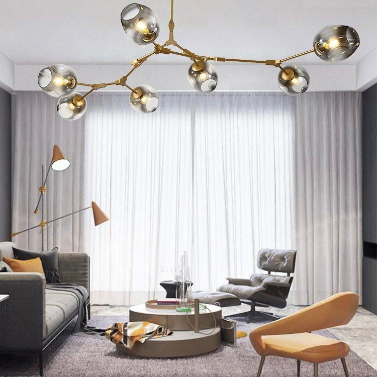 Chandelier Modern with Glass Globe Shades and Branching Arms