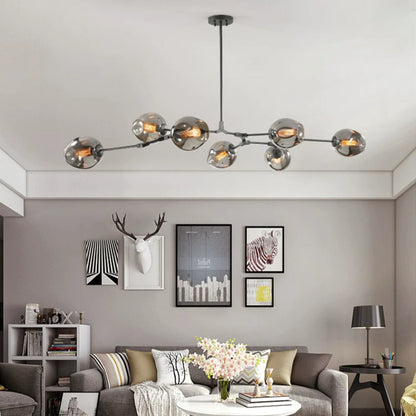 Chandelier Modern with Glass Globe Shades and Branching Arms