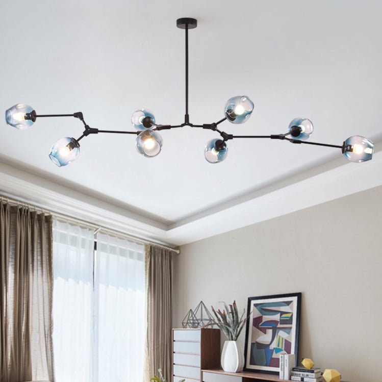 Chandelier Modern with Glass Globe Shades and Branching Arms