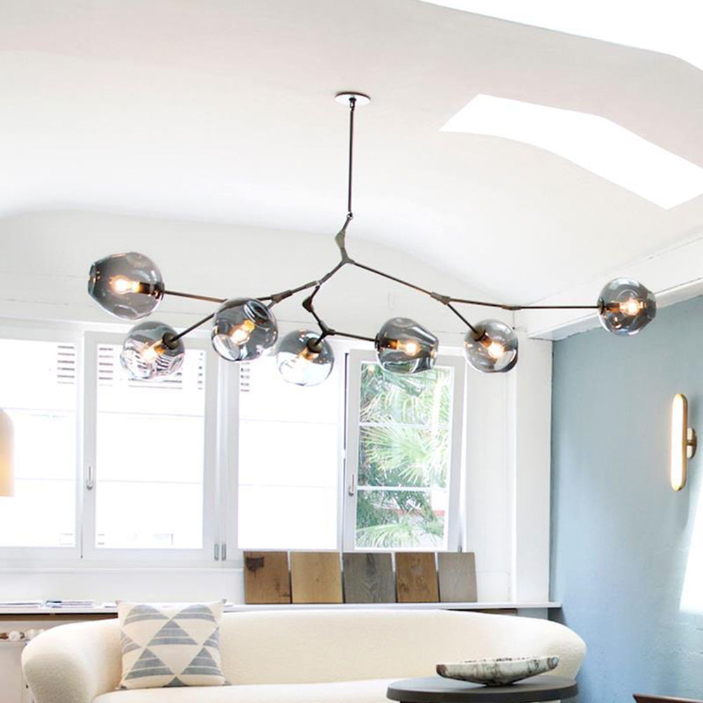 Chandelier Modern with Glass Globe Shades and Branching Arms