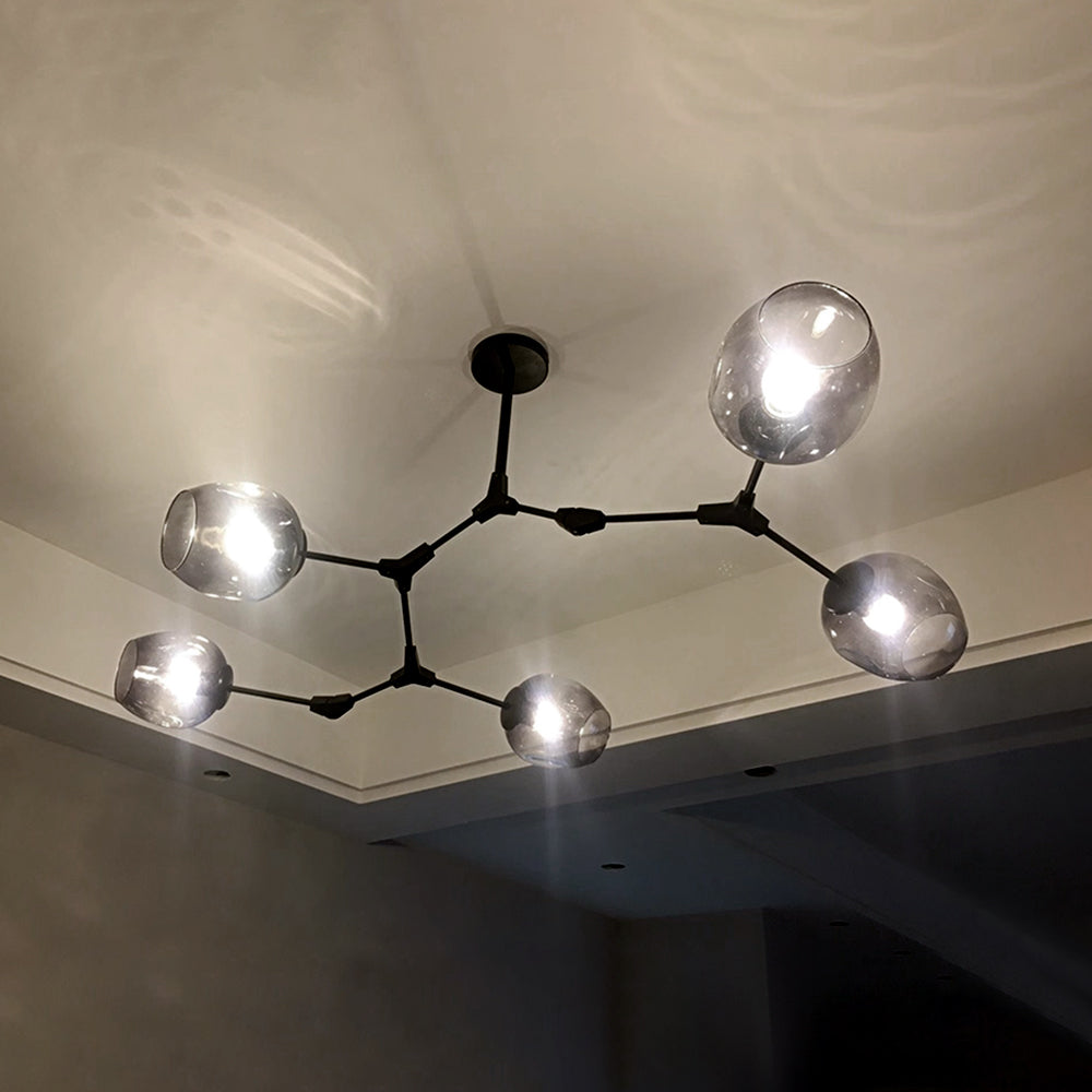 Chandelier Modern with Glass Globe Shades and Branching Arms