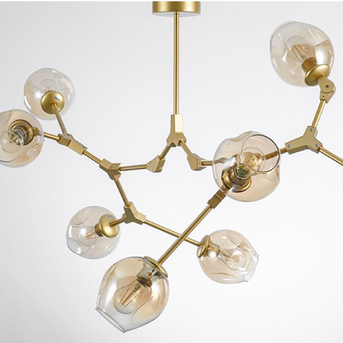 Chandelier Modern with Glass Globe Shades and Branching Arms