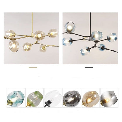 Chandelier Modern with Glass Globe Shades and Branching Arms