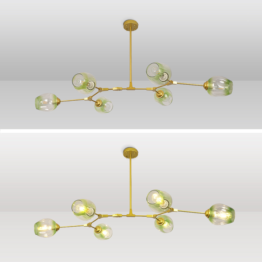 Chandelier Modern with Glass Globe Shades and Branching Arms