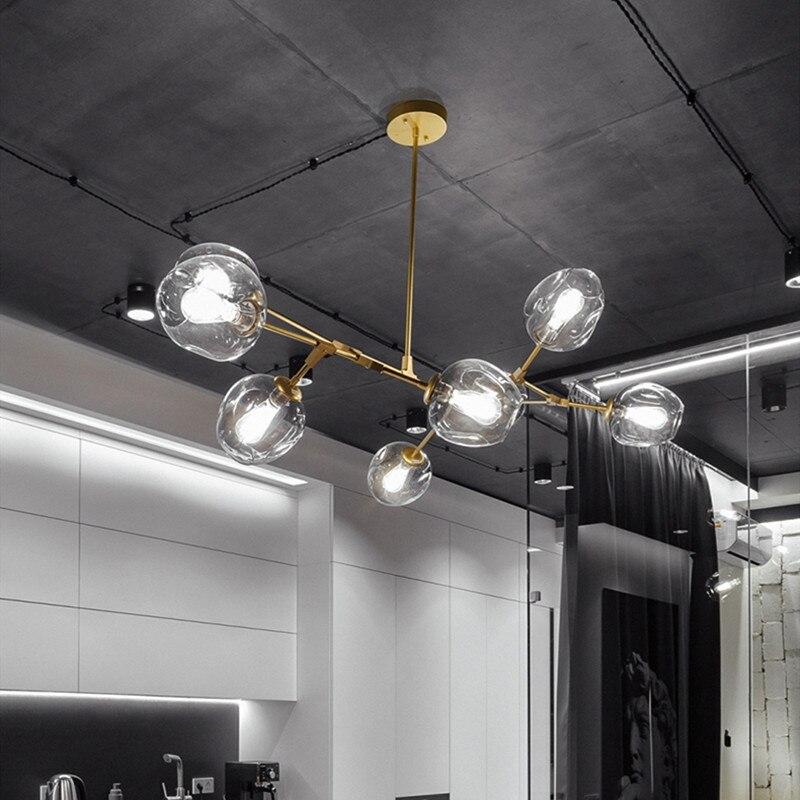 Chandelier Modern with Glass Globe Shades and Branching Arms