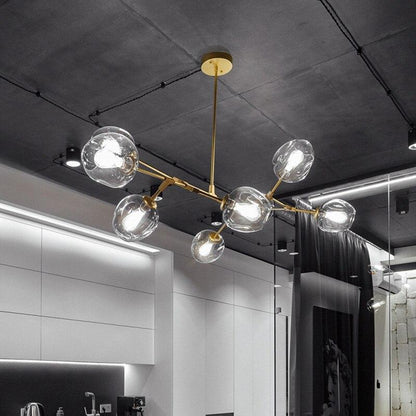 Chandelier Modern with Glass Globe Shades and Branching Arms