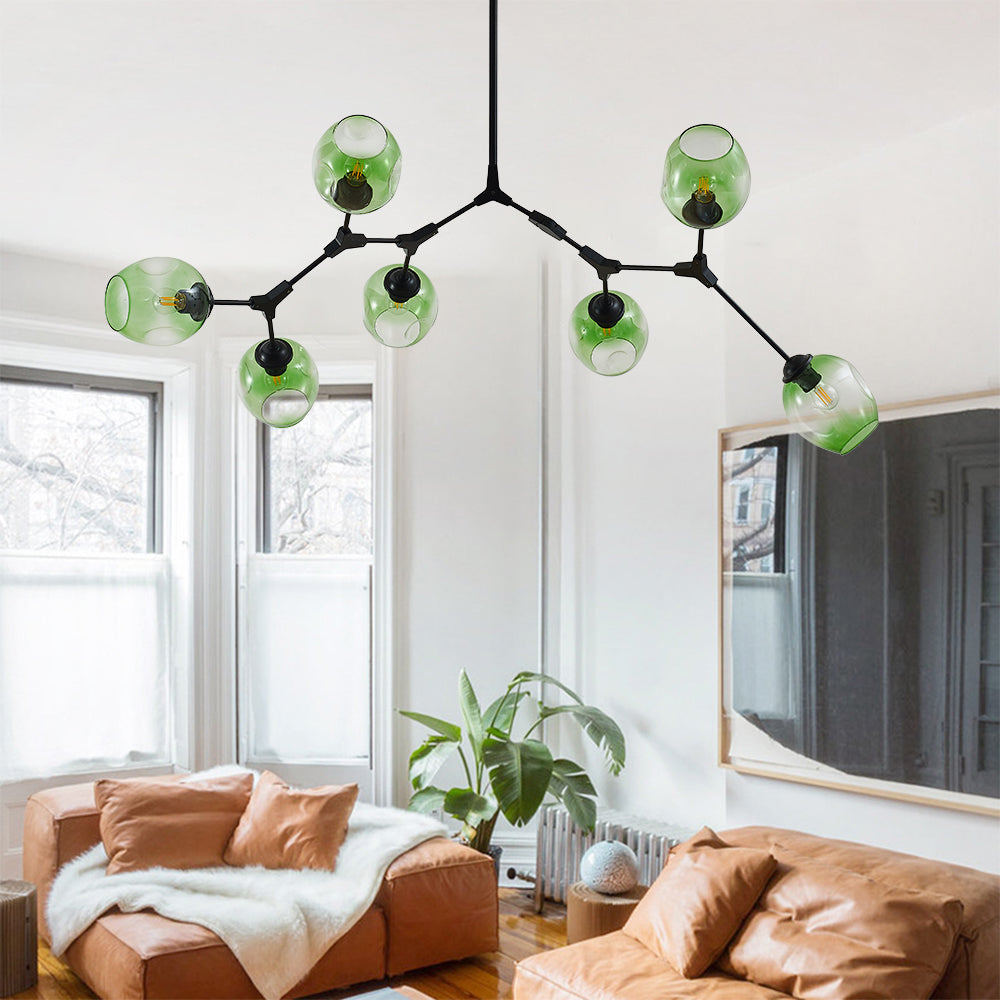 Chandelier Modern with Glass Globe Shades and Branching Arms