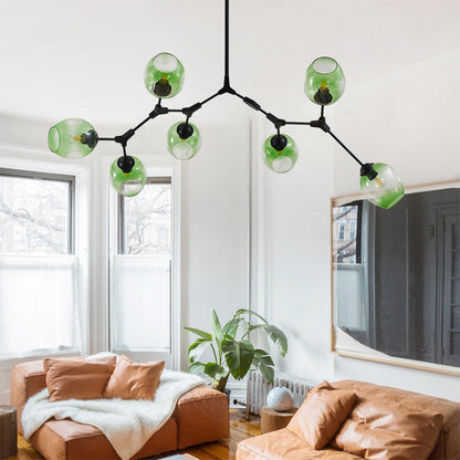 Chandelier Modern with Glass Globe Shades and Branching Arms