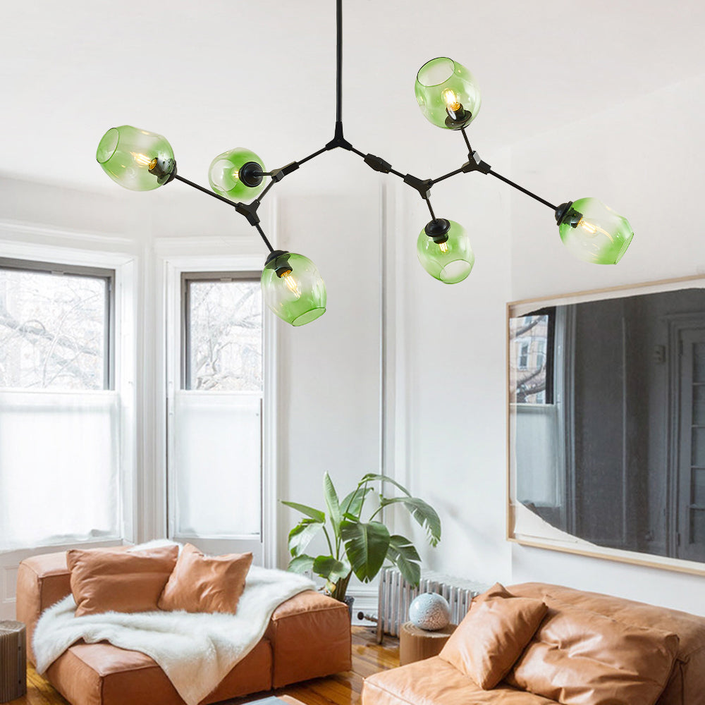 Chandelier Modern with Glass Globe Shades and Branching Arms