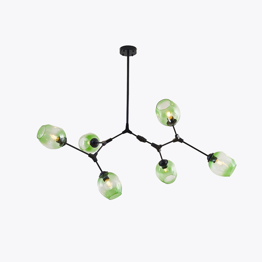 Chandelier Modern with Glass Globe Shades and Branching Arms